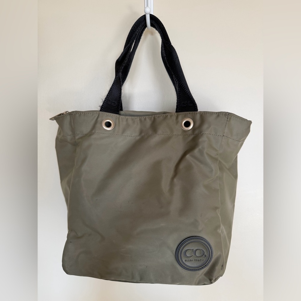Ellen Tracy Olive Nylon Tote Bag Lightweight Everyday Shoulder Bag